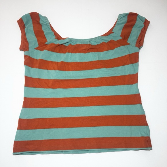 Vintage Y2k Lacoste Top Womens M Striped Cap Sleeve Wide Scoop Neck Preppy - Picture 2 of 8